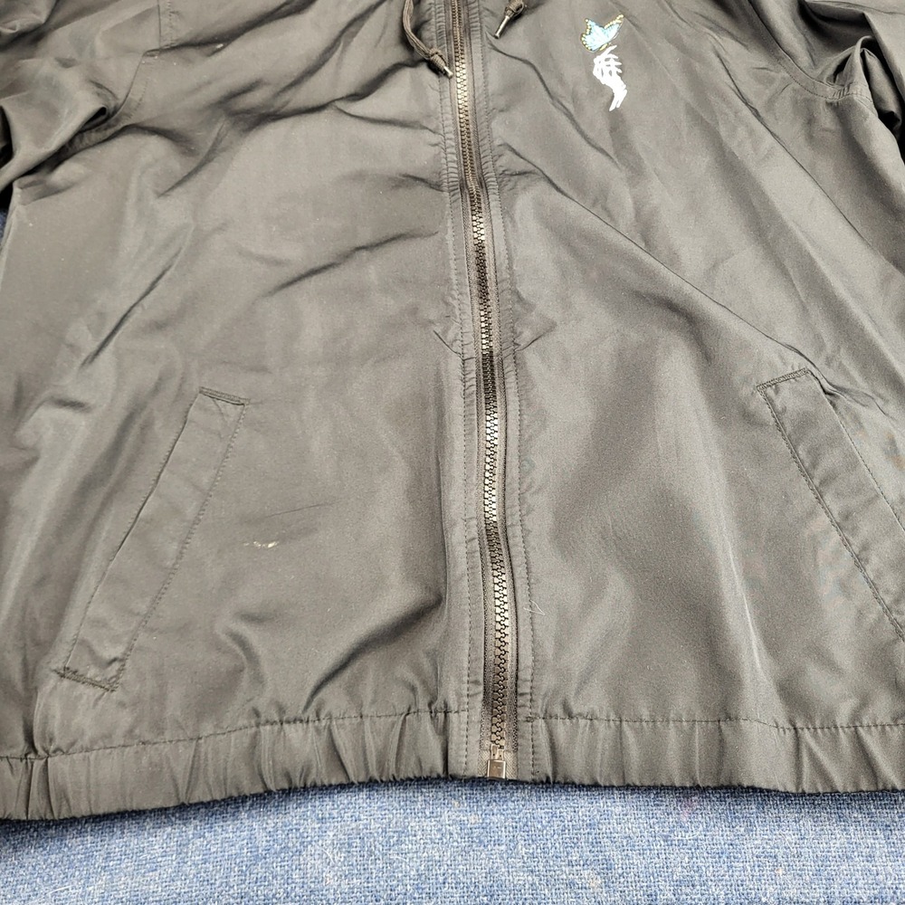 Empyre Mens Medium Black Butterfly Skeleton Hand Full Zip Hooded Windbreaker - Picture 6 of 12